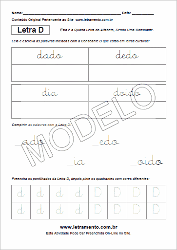 Atividade Para Imprimir Com a Consoante D