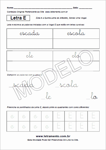 Atividade Para Imprimir Com a Vogal E