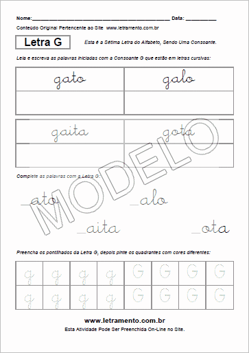 Atividade Para Imprimir Com a Consoante G