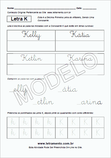 Atividade Para Imprimir Com a Consoante K
