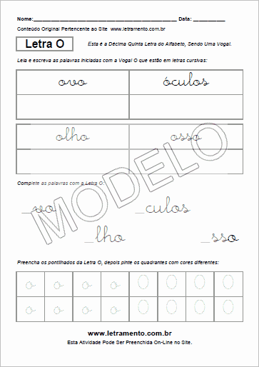 Atividade Para Imprimir Com a Vogal O