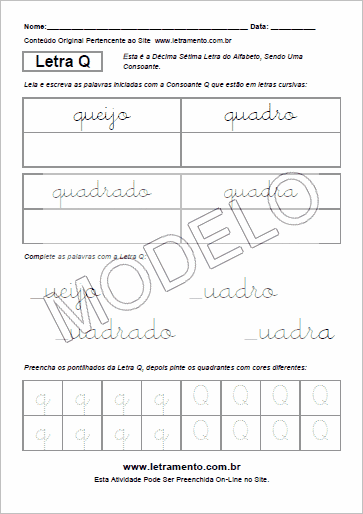 Atividade Para Imprimir Com a Consoante Q