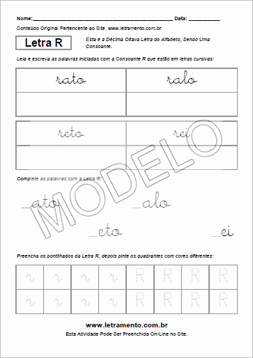 Atividade Para Imprimir Com a Consoante R