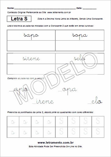 Atividade Para Imprimir Com a Consoante S