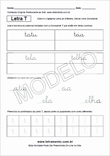 Atividade Para Imprimir Com a Consoante T