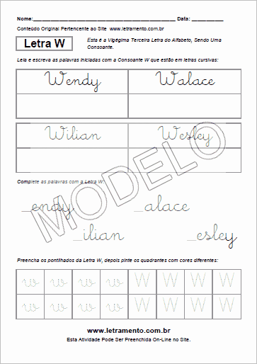 Atividade Para Imprimir Com a Consoante W