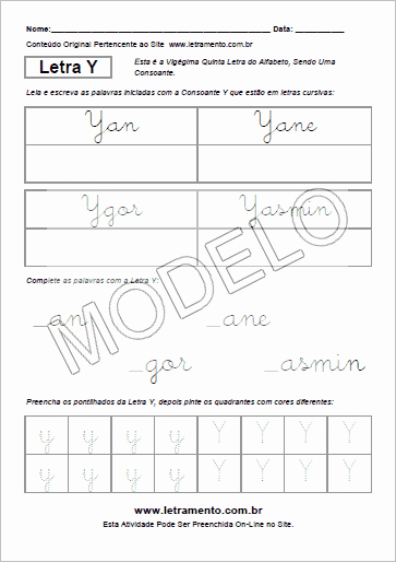 Atividade Para Imprimir Com a Consoante Y