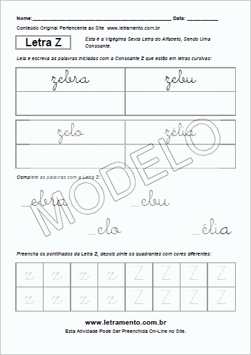 Atividade Para Imprimir Com a Consoante Z