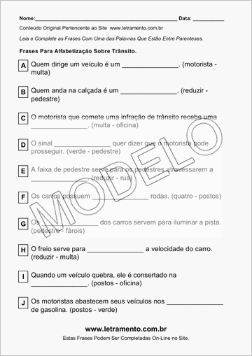 Atividade Para Imprimir Com Frases Sobre Trânsito