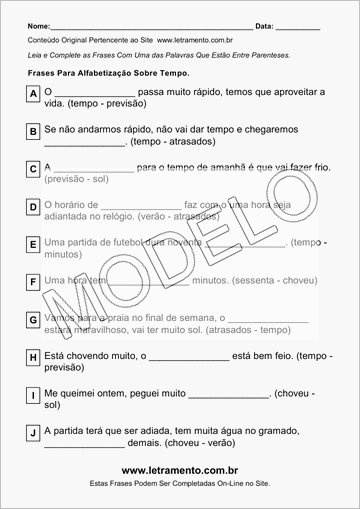 Atividade Para Imprimir Com Frases Sobre Tempo