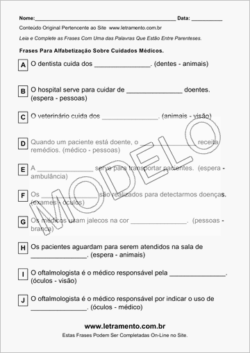 Atividade Para Imprimir Com Frases Sobre Cuidados Médicos