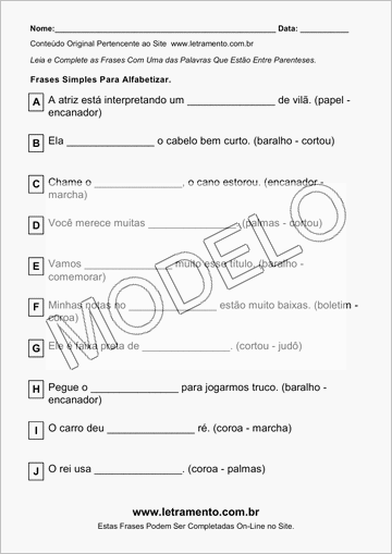 Atividade Para Imprimir Com Frases Simples Para Alfabetizar