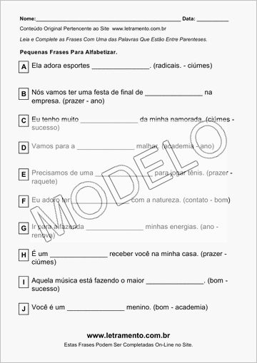 Atividade Para Imprimir Com Pequenas Frases Para Alfabetizar