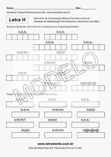 Atividade de Coordenação Motora Com a Letra H