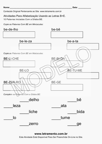 Atividade de Alfabetização Para Imprimir Com a Sílaba BE