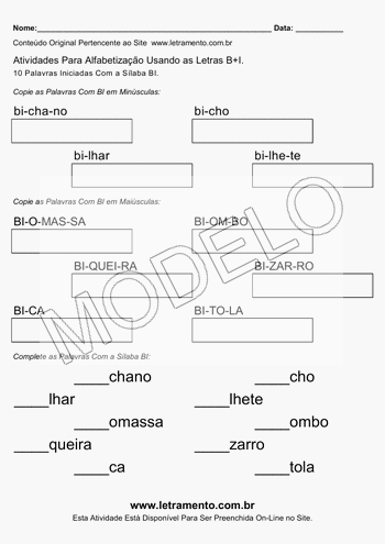 Atividade de Alfabetização Para Imprimir Com a Sílaba BI