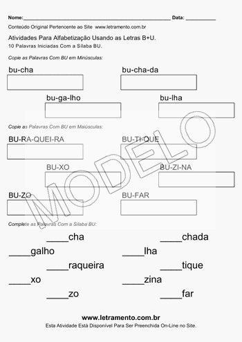 Atividade de Alfabetização Para Imprimir Com a Sílaba BU