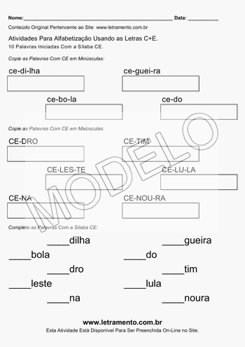 Atividade de Alfabetização Para Imprimir Com a Sílaba CE