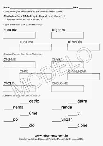 Atividade de Alfabetização Para Imprimir Com a Sílaba CI