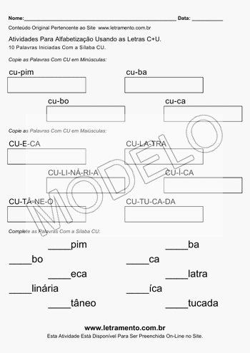 Atividade de Alfabetização Para Imprimir Com a Sílaba CU