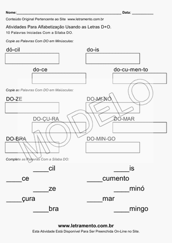 Atividade de Alfabetização Para Imprimir Com a Sílaba DO