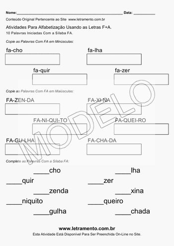 Atividade de Alfabetização Para Imprimir Com a Sílaba FA
