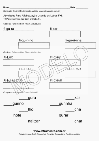 Atividade de Alfabetização Sílaba FI Atividade de Alfabetização Para Imprimir Com a Sílaba FI