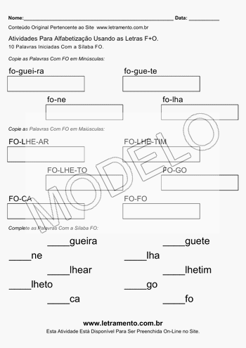 Atividade de Alfabetização Para Imprimir Com a Sílaba FO