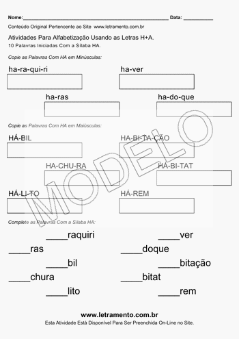 Atividade de Alfabetização Para Imprimir Com a Sílaba HA