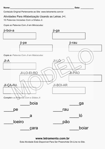 Atividade de Alfabetização Para Imprimir Com a Sílaba JI