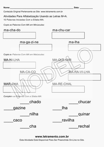 Atividade de Alfabetização Para Imprimir Com a Sílaba MA