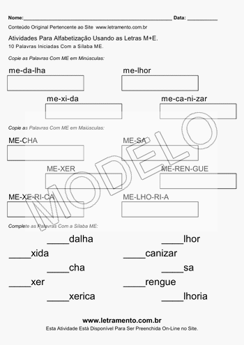 Atividade de Alfabetização Para Imprimir Com a Sílaba ME