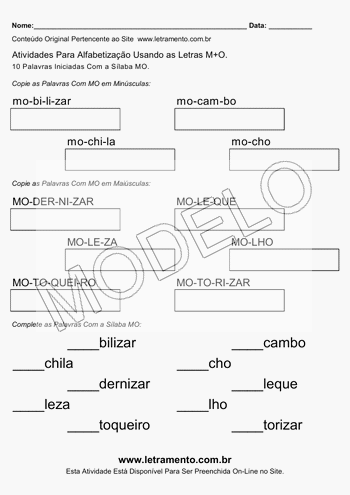 Atividade de Alfabetização Para Imprimir Com a Sílaba MO