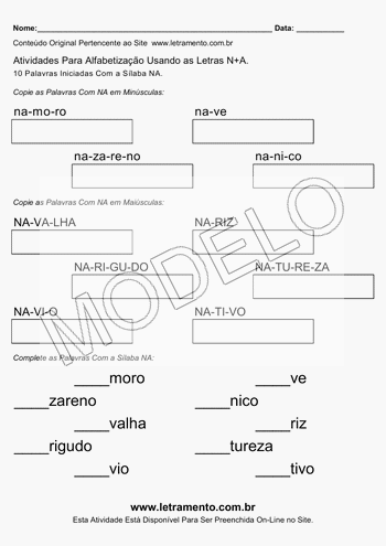 Atividade de Alfabetização Para Imprimir Com a Sílaba NA