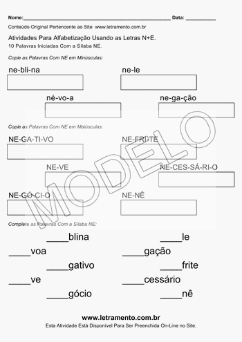 Atividade de Alfabetização Para Imprimir Com a Sílaba NE