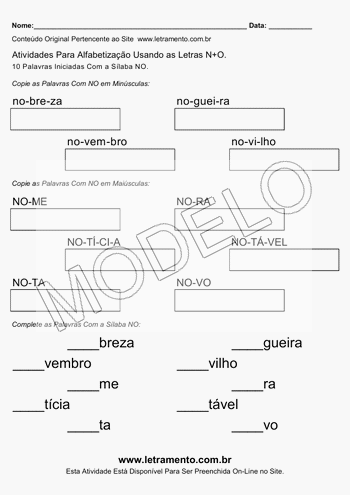 Atividade de Alfabetização Para Imprimir Com a Sílaba NO