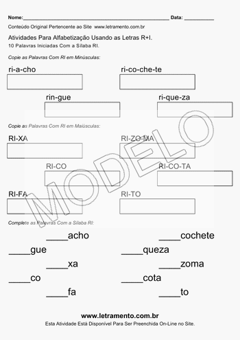 Atividade de Alfabetização Para Imprimir Com a Sílaba RI