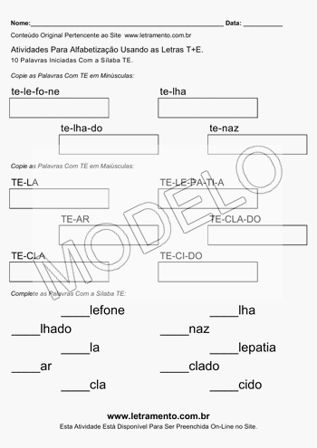 Atividade de Alfabetização Para Imprimir Com a Sílaba TE