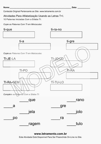 Atividade de Alfabetização Para Imprimir Com a Sílaba TI