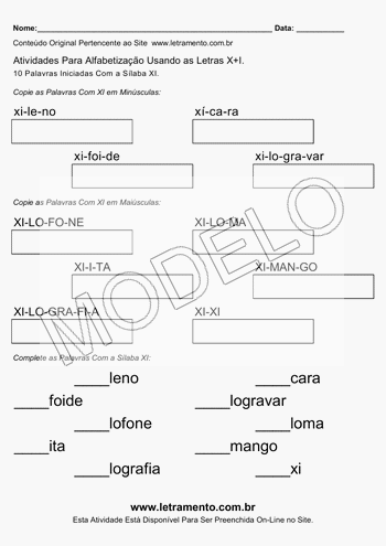 Atividade de Alfabetização Para Imprimir Com a Sílaba XI