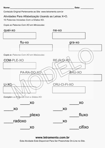 Atividade de Alfabetização Para Imprimir Com a Sílaba XO