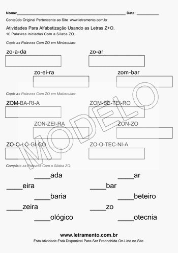 Atividade de Alfabetização Para Imprimir Com a Sílaba ZO