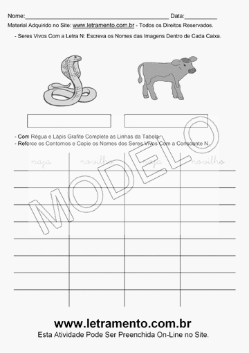 Atividade Para Imprimir Com Animais Iniciados Com a Letra N