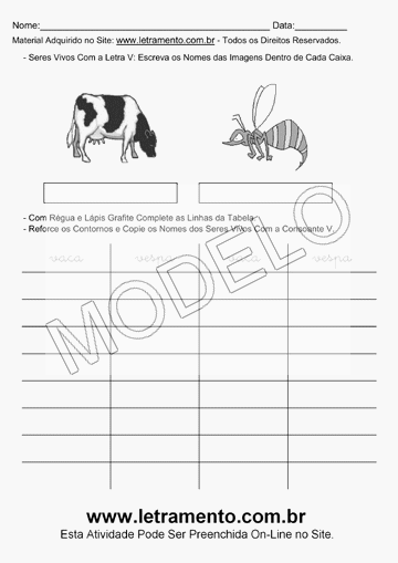 Atividade Para Imprimir Com Animais Iniciados Com a Letra V