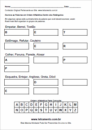 Atividade Para Imprimir de Colocar Palavras em Ordem Alfabética