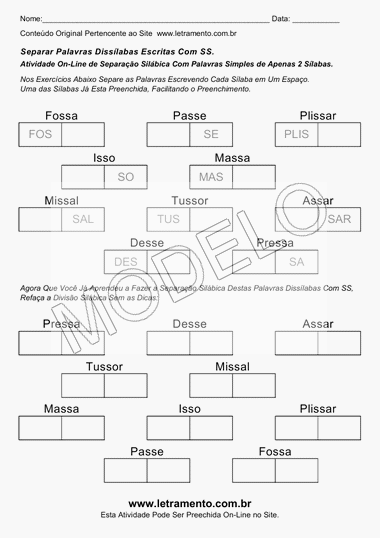 Atividade Para Imprimir de Separar Palavras Dissílabas Escritas Com SS ...